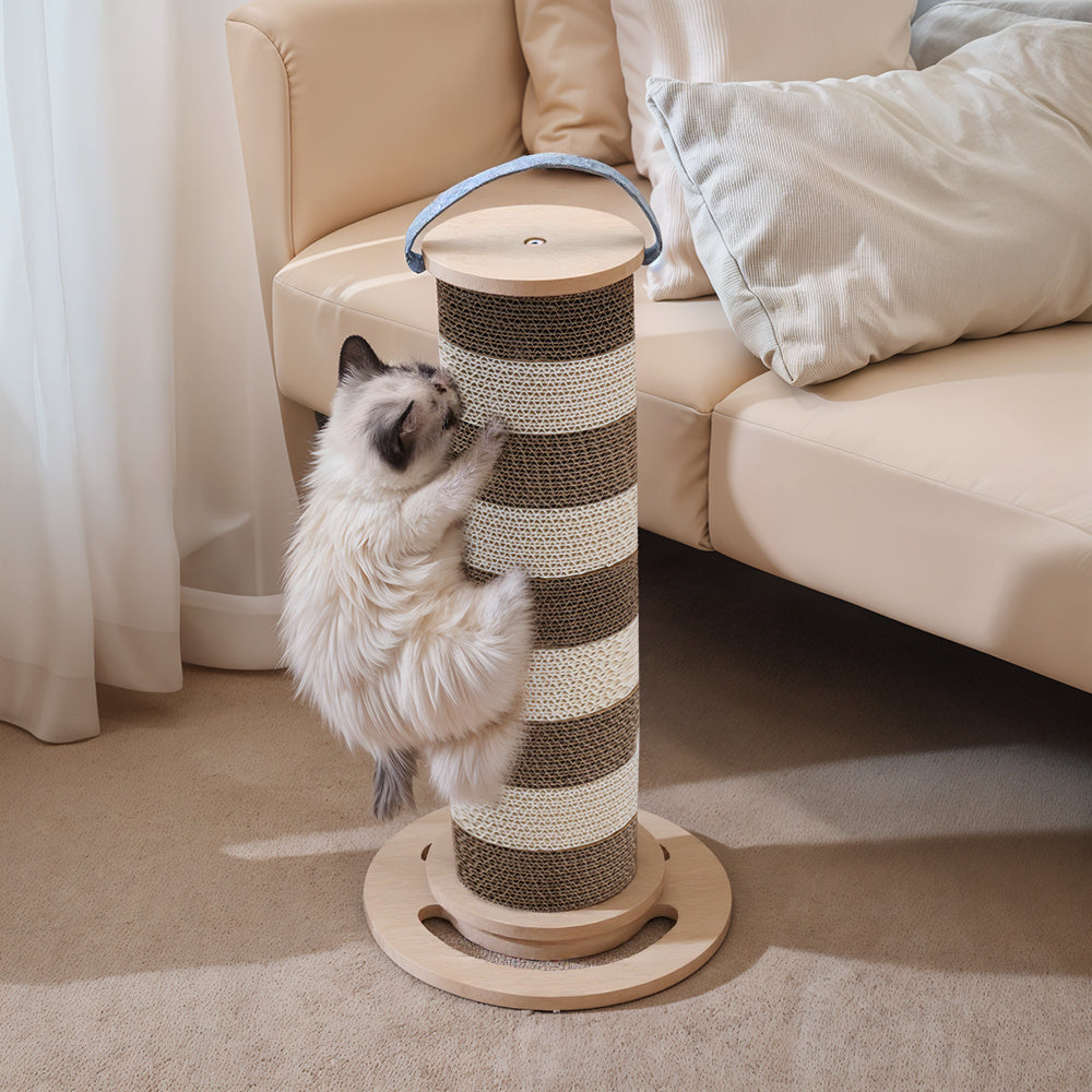 Cat Scratching Post for Indoor Cats, Scratcher Multifunctional Sturdy with Scratcher Post, Funny Cats Scratch Pole, Solid Wooden Base, Interactive Rotating Kitten Cat Scratch Post, 55cm Tall