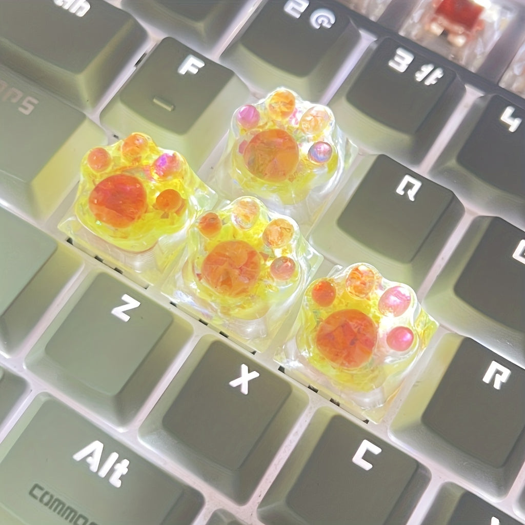 Upgrade Your Keyboard with These Adorable Transparent Cat Paw Keycaps - 4pcs DIY Set!