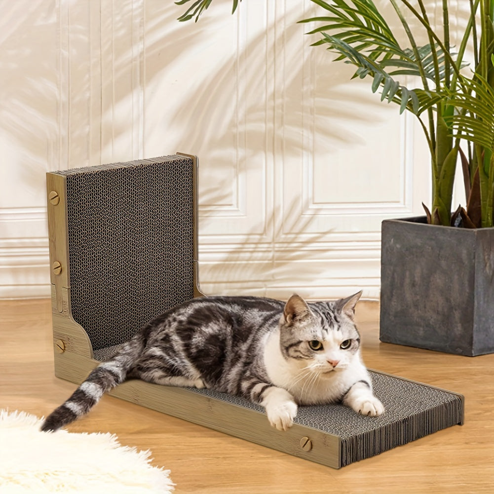 Large L-Shaped Durable Cardboard Scratching Pad For Cats - Replaceable Cat Claw Scratcher With Stand - Interactive Scratching Post Toy For Feline Play And Scratch