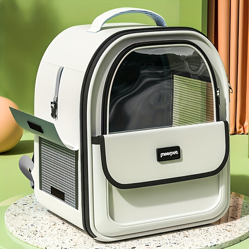 Large Capacity Transparent Pet Carrier Backpack for Cats & Dogs - Breathable Oxford Cloth, Portable Space Capsule Design with Zip Closure, Ideal for Travel & Outdoor Use