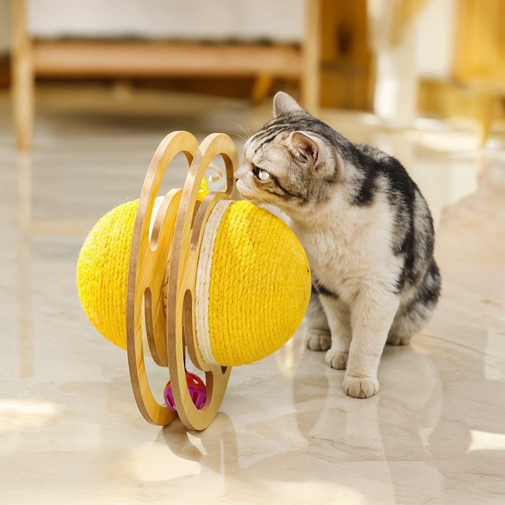 Cat Scratching Ball Toy Kitten Interactive Toy with Ball Track, Sisal Protecting Furniture Stylish Look Double Sides Use Pet Teasing Gadget Ball for Indoor Home