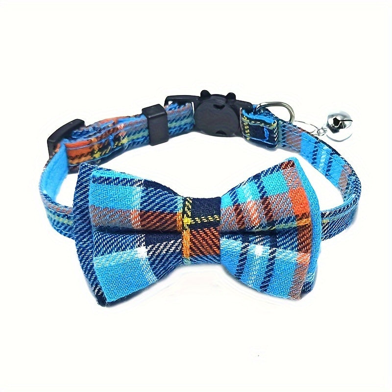 Cute Plaid Pattern Cat Collars With Bow Tie, Adjustable Comfortable Collar For Cats Pets Supplies