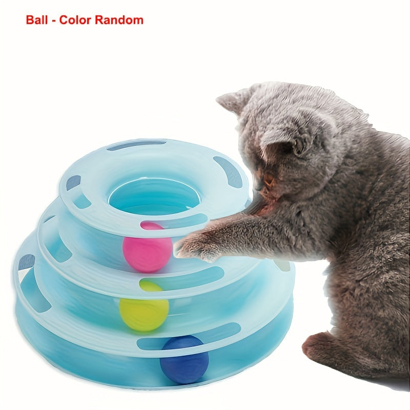 Cat Three Layer Turntable Toy Educational Play Track Tower Cat Teaser Toy Dish For Indoor Cats - Interactive Cat Ball Toy For Indoor Cats With Three Colorful Balls Exerciser Game & Funny Puzzle Kitty Toys