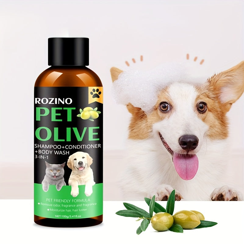 Natural Olive Essence Pet 3-in-1 Shampoo, Hair Care And Bath Gel, Mild And Clean, Soothe The Skin, Make The Fur Shiny, Safe And Healthy, Common For Cats And Dogs