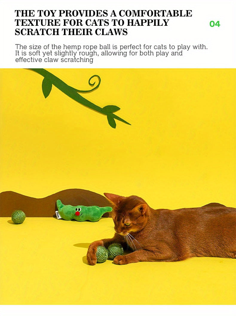 ZEZE Cat Hide-and-seek Toy Kitten Teasing Cat Stick Self Enjoyable Relieve Boredom Sisal Ball Cat Teeth Grinding Pea Toy Ball Supplies