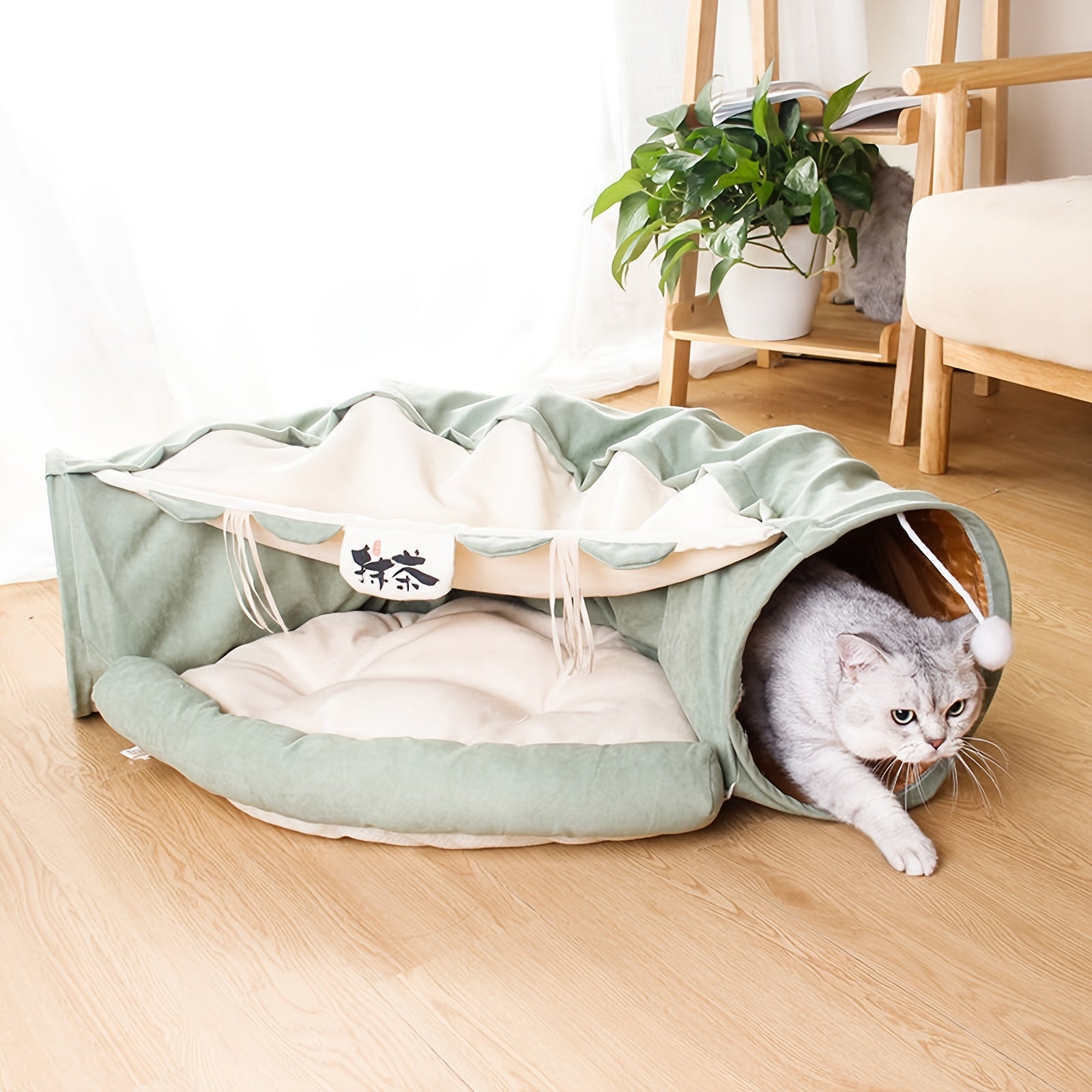 Feline Fun Tunnel - Cat Houses & Condos with Durable, Lightweight, Collapsible Design - Easy to Clean, Store, and Washable Cat Bed for All Sizes, Plus Large Breeds