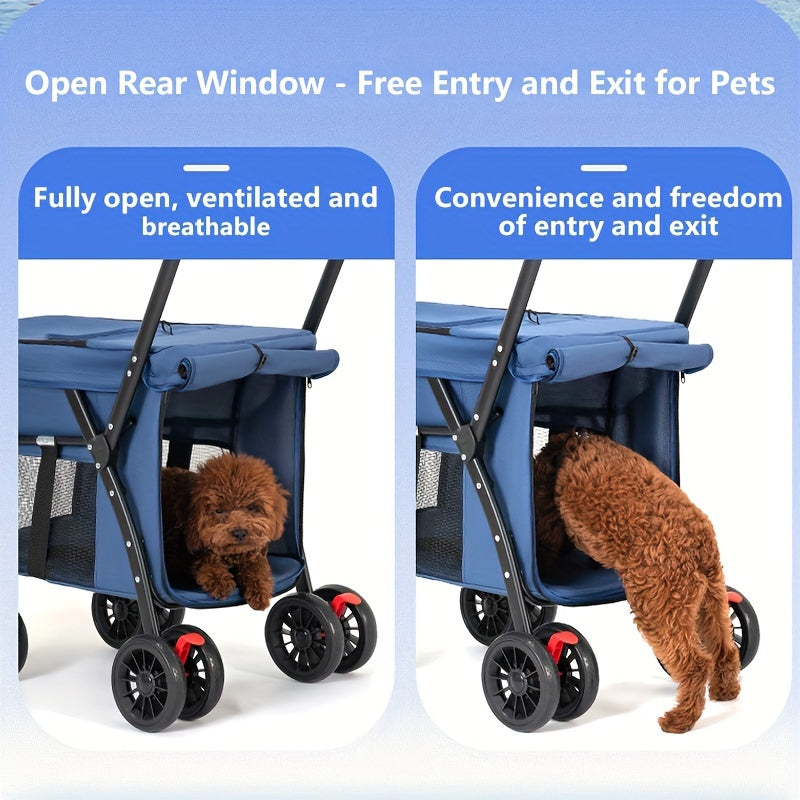 Breathable Mesh Pet Stroller with Sunroof - Durable Metal Frame, Foldable Design for Small to Large Dogs & Cats, Dog Stroller