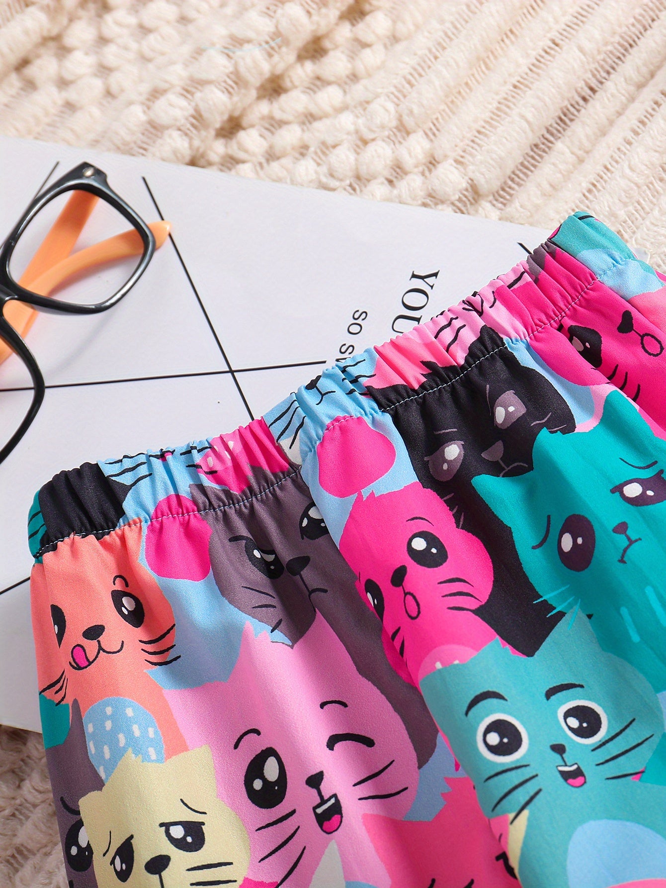 Toddler Girls Cute & Casual Jogger Pants Cat Print Cartoon Graphic For Spring And Summer And Autumn