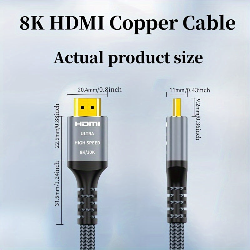 48Gbps 8K HDMI Cable 2.1 - High-Speed Hdmi Braided Cord for 4K@120Hz 8K@60Hz, DTS:X, HDR 10, HDCP 2.2 & 2.3 Compatible - Roku TV, PS5, PS4, HDTV, RTX 3080, RTX 3090, Blu-ray Ready with Cat 8 Ethernet Cable and Uncharged Power