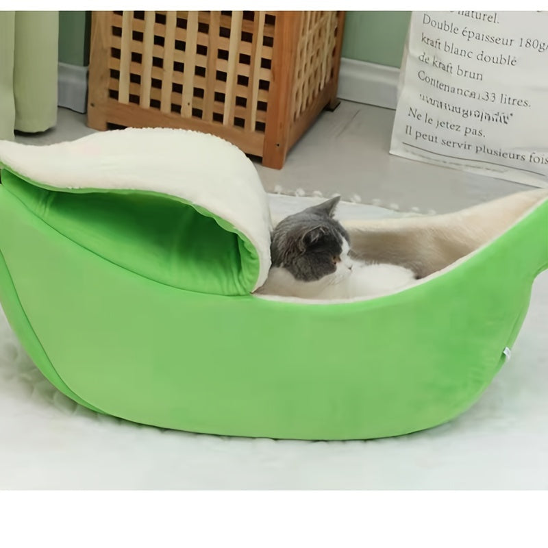 Cozy Banana Cat Bed: A Snuggly Cave For Your Furry Friend!