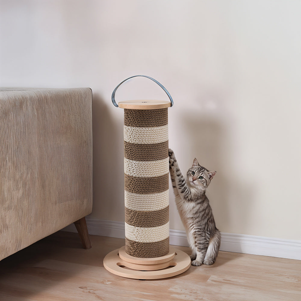 Cat Scratching Post for Indoor Cats, Scratcher Multifunctional Sturdy with Scratcher Post, Funny Cats Scratch Pole, Solid Wooden Base, Interactive Rotating Kitten Cat Scratch Post, 55cm Tall