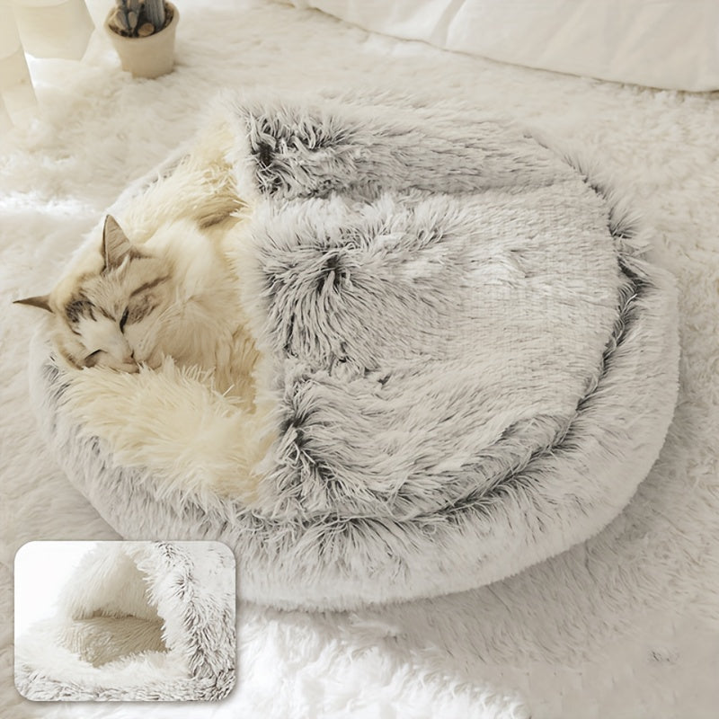 Luxurious Plush Hooded Donut Pet Bed for Cats & Small Dogs - Cozy, Warm, Non-Slip Bottom, Easy to Clean, Perfect for Winter Comfort