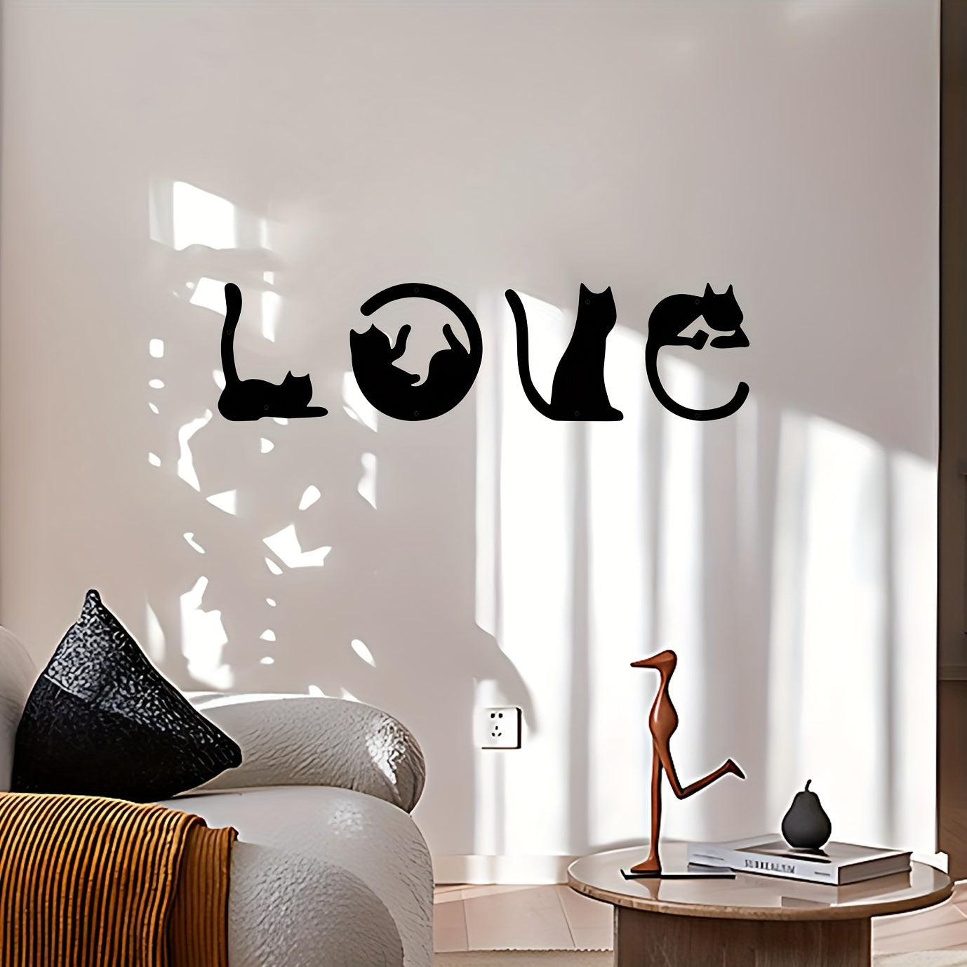 4pcs/set Cute Cat Metal Wall Decor, Abstract Home Wall Art For Bedroom, Living Room, Bathroom, Kitchen Wall Decor (Black), Halloween Room Decor Gothic, Valentine's Day Decor, Valentine's Day