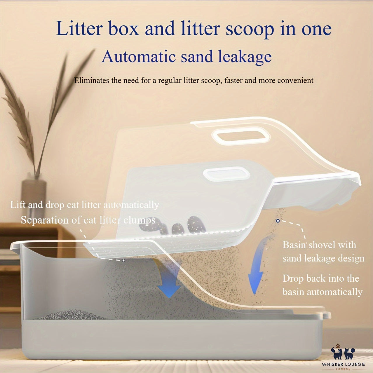 Jumbo Scoopless Open Cat Litter Tray High Sided Rim Kitten Pet Sifting Toilet Plastic Loo Pan Box Anti-Spillage Portable Easy Cleaning No Spilling No Dirty Hands Split Cat Litter Box Suitable For Big Cats And Small Cats