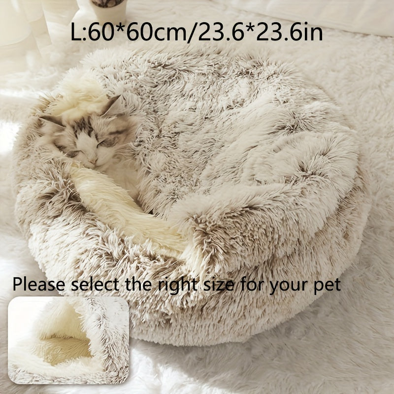 Luxurious Plush Hooded Donut Pet Bed for Cats & Small Dogs - Cozy, Warm, Non-Slip Bottom, Easy to Clean, Perfect for Winter Comfort