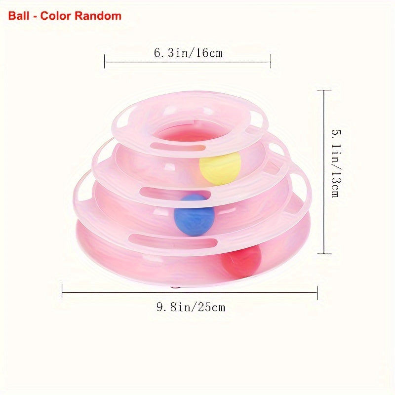 Cat Three Layer Turntable Toy Educational Play Track Tower Cat Teaser Toy Dish For Indoor Cats - Interactive Cat Ball Toy For Indoor Cats With Three Colorful Balls Exerciser Game & Funny Puzzle Kitty Toys