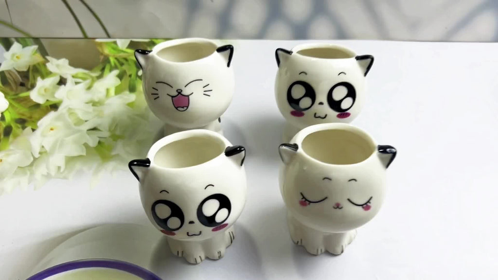 [1pc Cute Cat Flower Pot] 1pc Ceramic Mini Cat Cartoon Cute Flower Pot | Desktop Potted Plant DIY Desk Decoration | Youngsters's School Gift