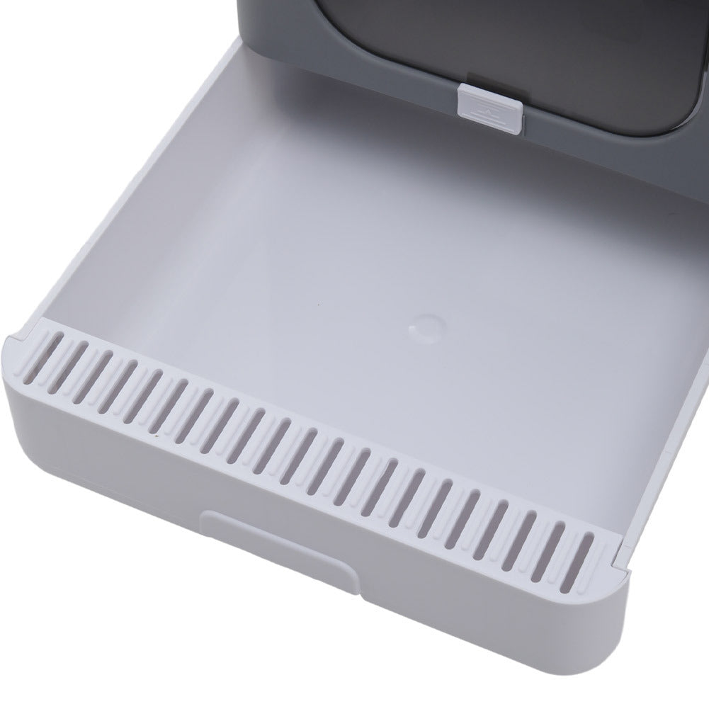 Durable Cat Litter Tray Box, Foldable Top Entry Large Cats Toilet with Lid - Hooded Kitten Litter Tray Easy Cleaning Drawer Design with Scoop | Grey, Anti-odor
