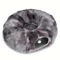 Plush 2in1 Cat Tunnel Bed | Winter Warm Donut-Style Cozy Nest with Enclosed Hideaway, Peekaboo Hole & Hanging Pom Pom Toy, Extra Thick Soft Pet Bed for Anxiety Relief and Deep Sleep, Non Slip Bottom, Perfect for Multi Cat Pla