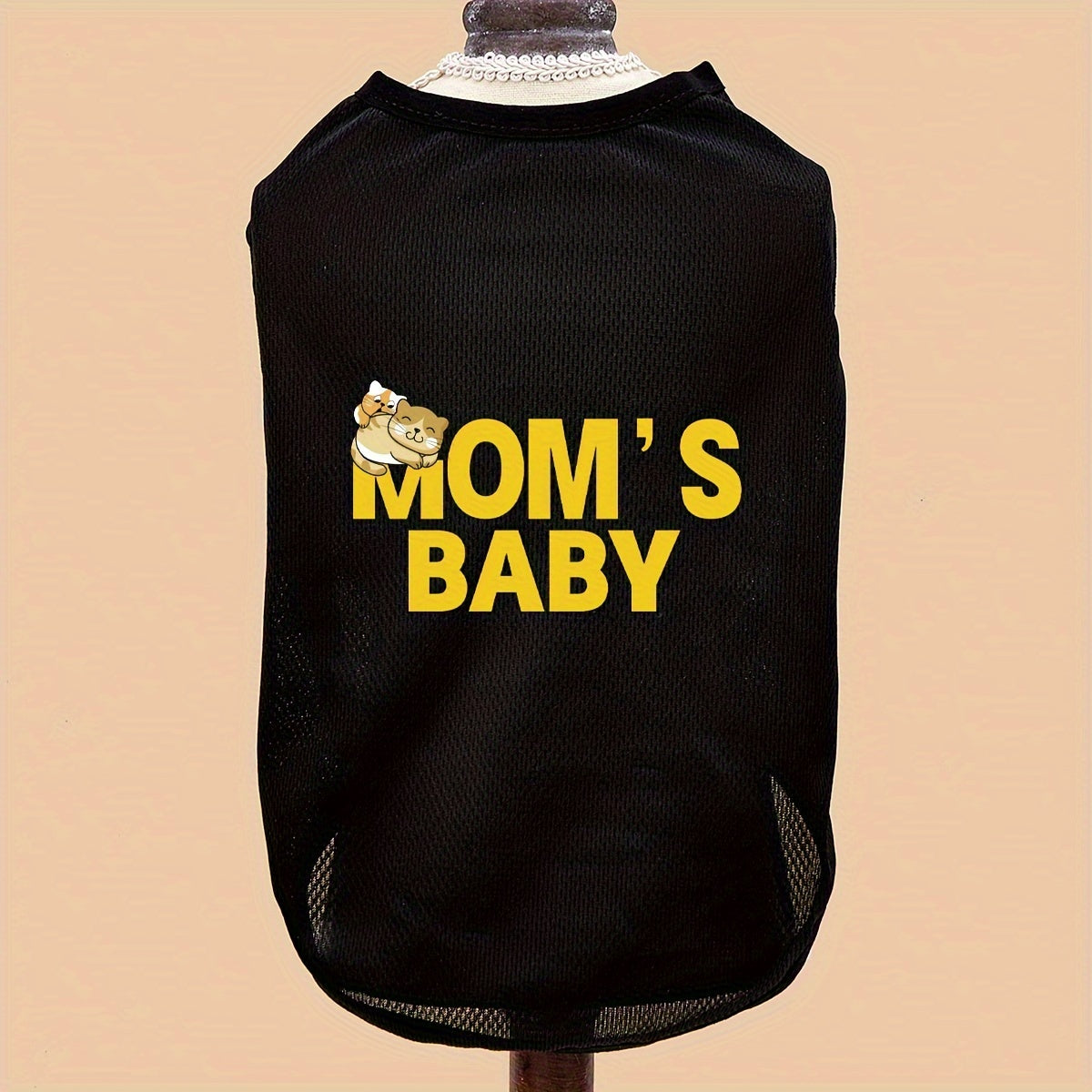 Pet Summer Vest Shirt for Small, Medium Dogs and Cats - Breathable Knitted Polyester Tee for Spring, Autumn - Hand Wash Only Pullover Top for Puppies, Kittens - Black 'Mom's Baby' Dog T-Shirt