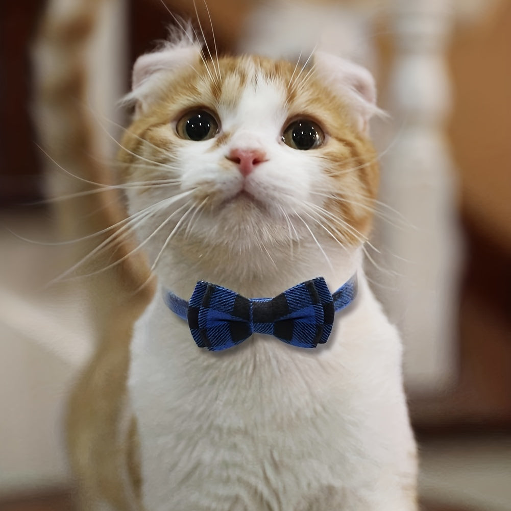 Cute Plaid Pattern Cat Collars With Bow Tie, Adjustable Comfortable Collar For Cats Pets Supplies