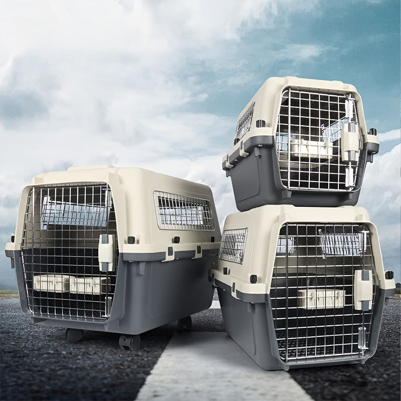 1pc Premium Pet Airline Crate with Full Iron Mesh - Durable, Portable, and Comfortable for International Travel, Includes Separate Cages for Cats & Dogs, Ideal for Professional Pet Transportation