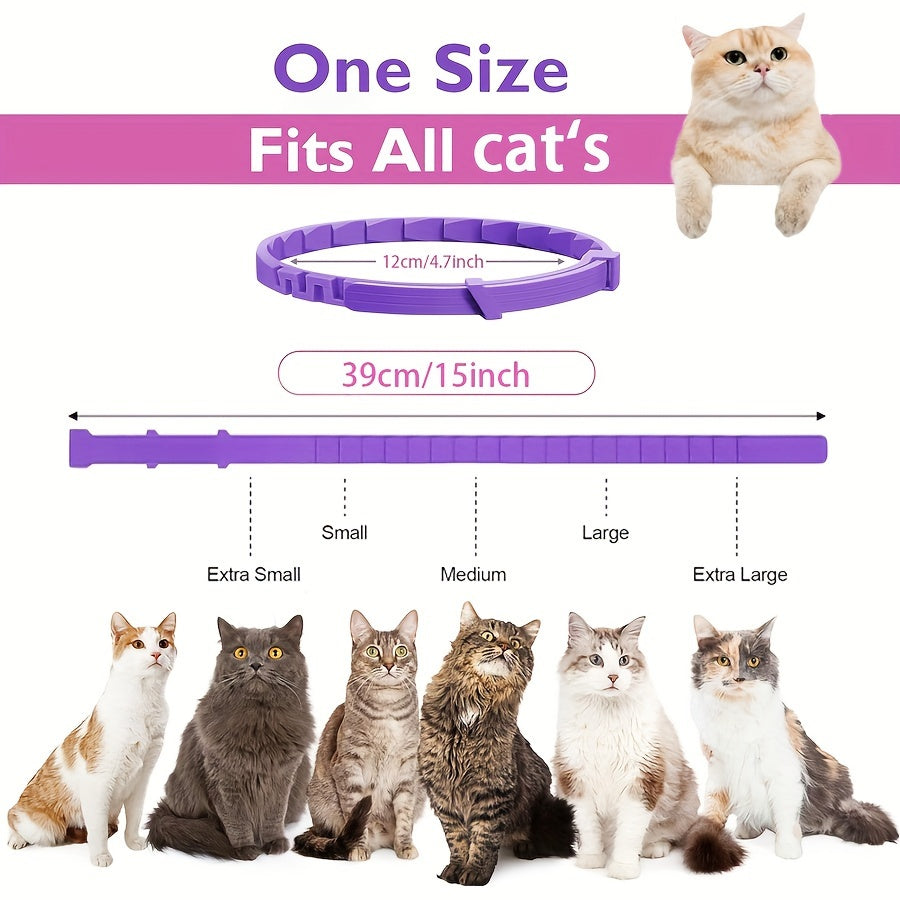 4pcs Calming Pheromone Cat Collars - Adjustable Breakaway Design, Relax for Cats & Kittens, Purple, 50g, Lasts Up to Weeks, Ideal for Small, Medium, Large Cats