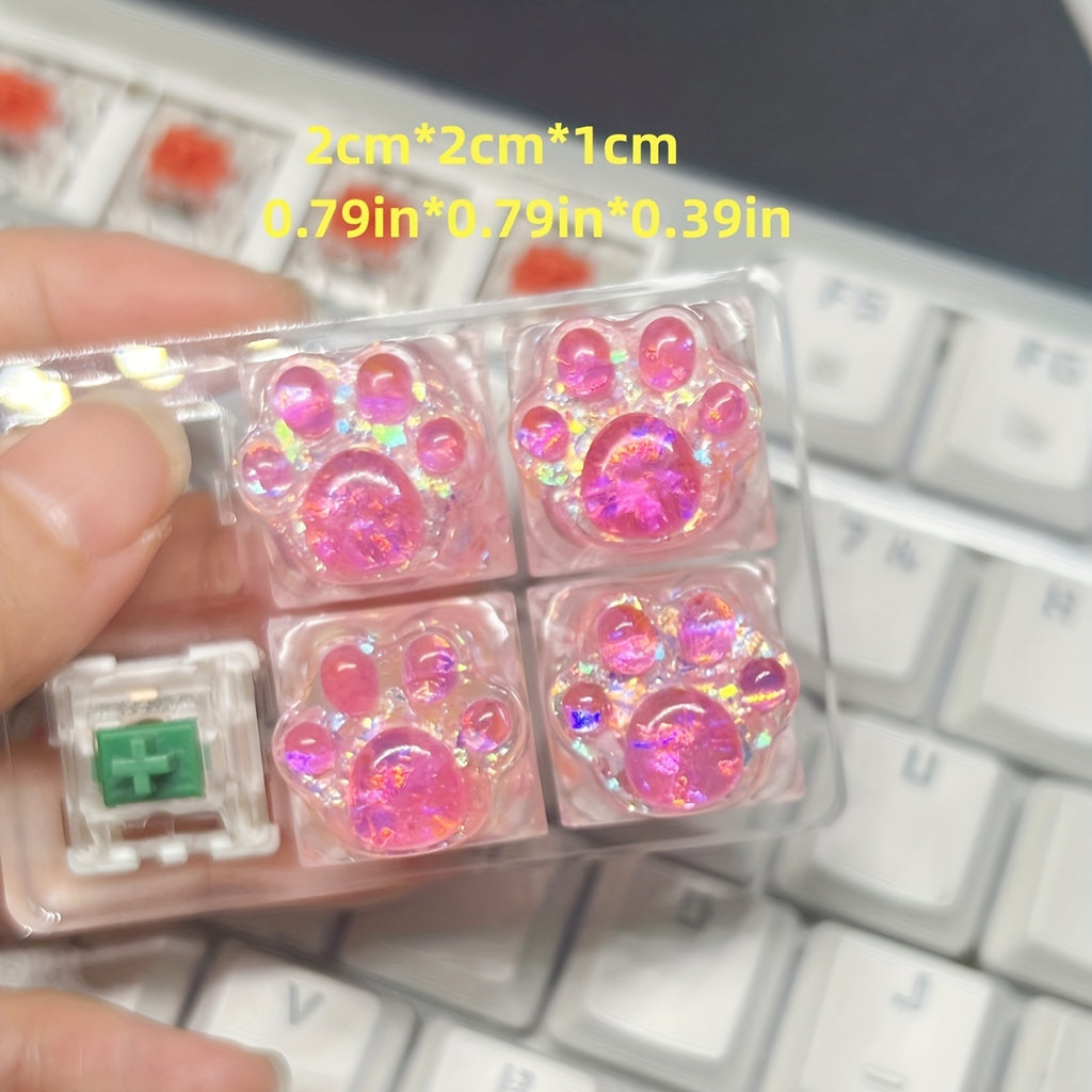 Upgrade Your Keyboard with These Adorable Transparent Cat Paw Keycaps - 4pcs DIY Set!