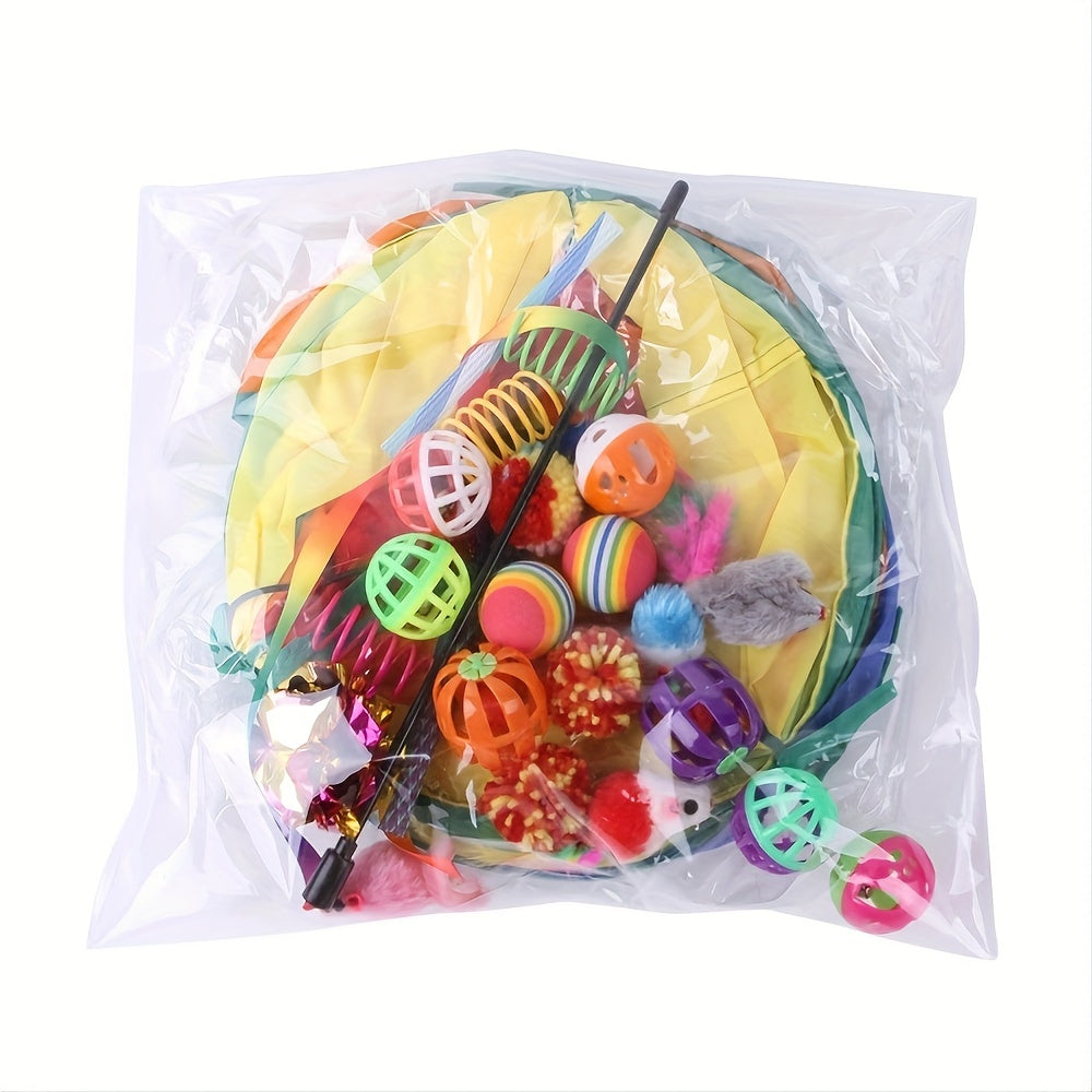 Interactive Cat Toy Set With Tunnel, Balls, Mouse, Spring, And Hollow Ball - Perfect For Indoor Cats, Provides Hours Of Fun And Exercise