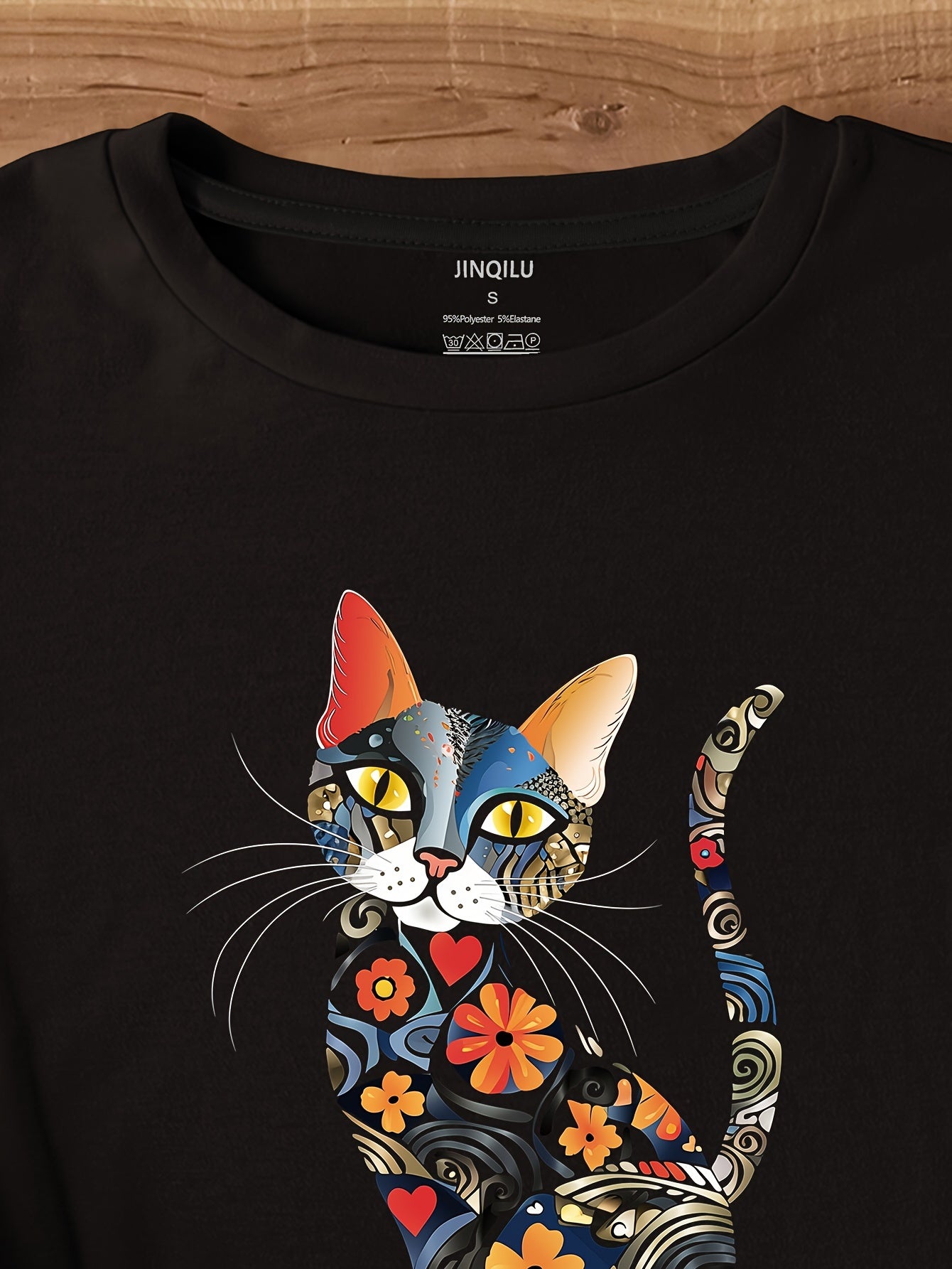 Short Sleeve Cat Print Crew Neck T-Shirt for Women, Casual Spring & Summer Clothing