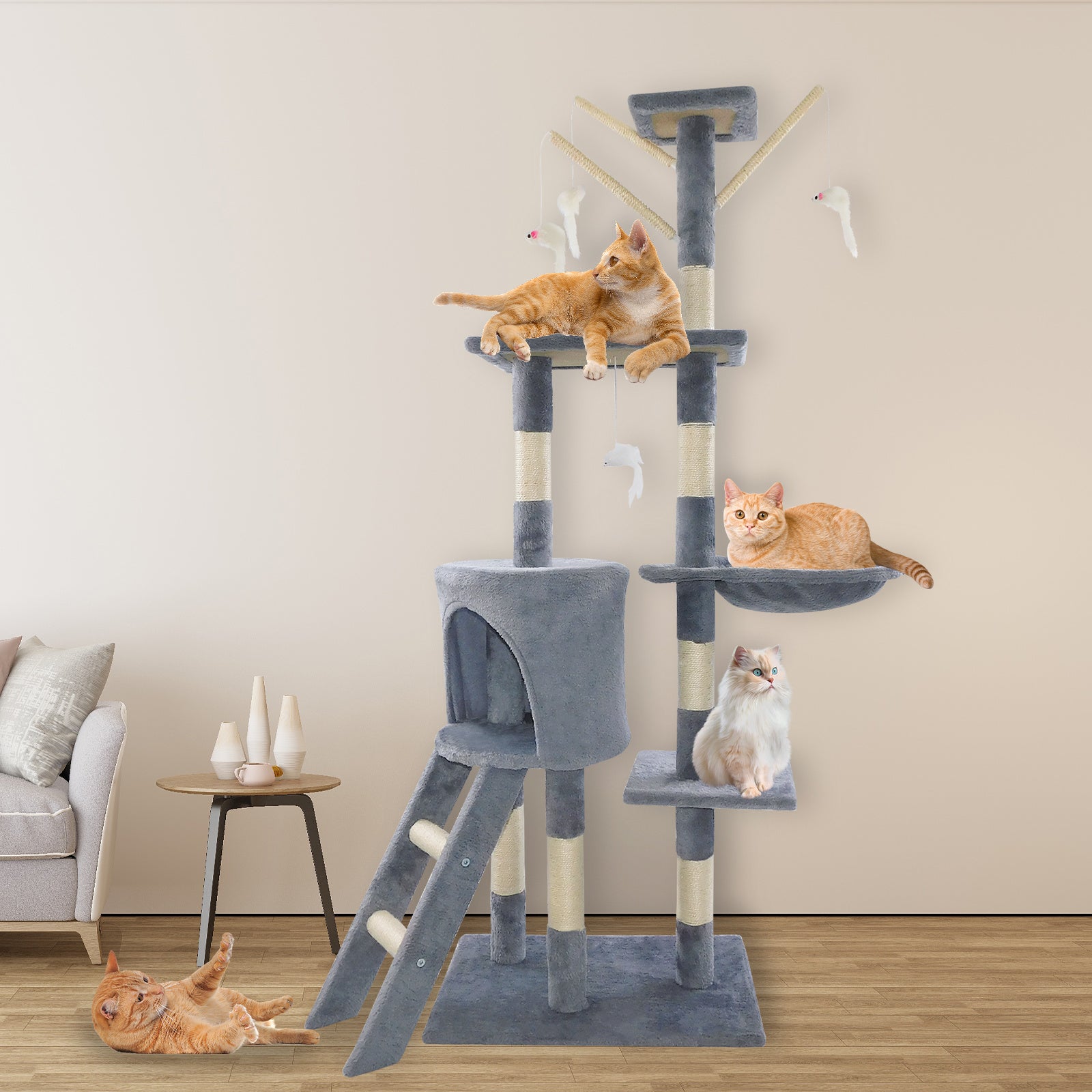 Cat Tree Kitten Scratching Post Activity Centre Cats Climbing Tower 140cm with Heavy Duty Sisal Cozy Condo for Indoor Cats Play and Rest