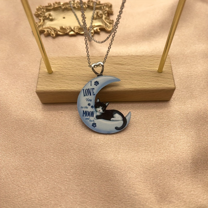Creative Cute Cartoon Moon Cat Pendant Acrylic Necklace, Decorative Accessories, Holiday Birthday Party Gift For Girls