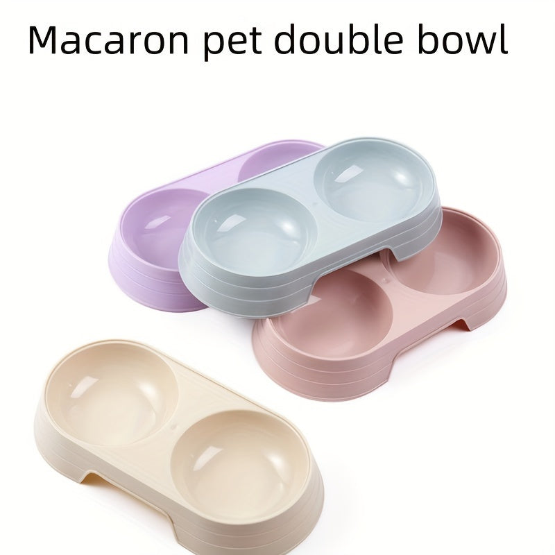 Macaron-Inspired Dual Pet Bowls for Cats & Dogs - Non-Slip, Easy Clean Plastic Feeding and Watering Station