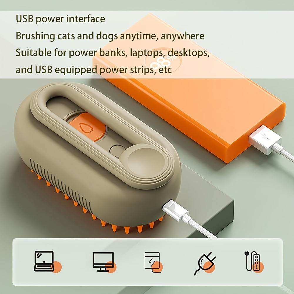 1pc 3-in-1 Self-Cleaning Cat Steam Brush Steamer for Massage, Removing Tangled and Loose Hair, Pet Grooming Essential