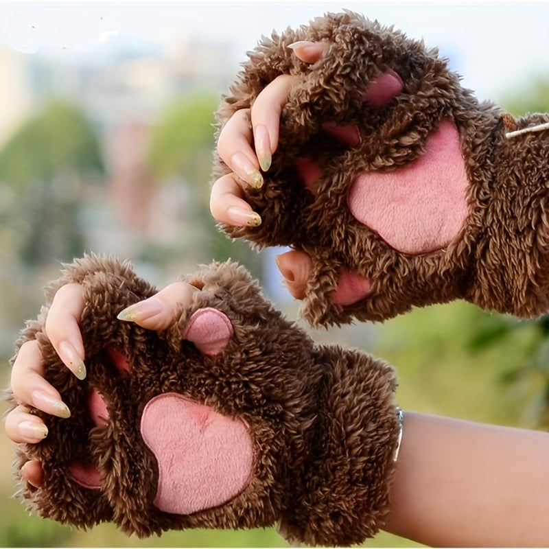 1 Pair of Adorable Kitten Claw Gloves - Soft, Thermal, Plush Knit Fabric - Perfect Cozy Christmas Gift for Friends and Family
