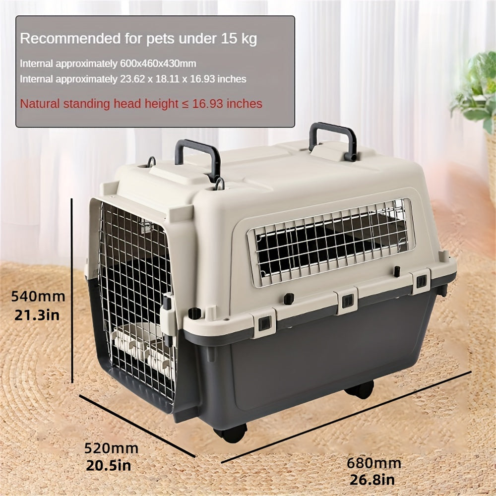 1pc Premium Pet Airline Crate with Full Iron Mesh - Durable, Portable, and Comfortable for International Travel, Includes Separate Cages for Cats & Dogs, Ideal for Professional Pet Transportation