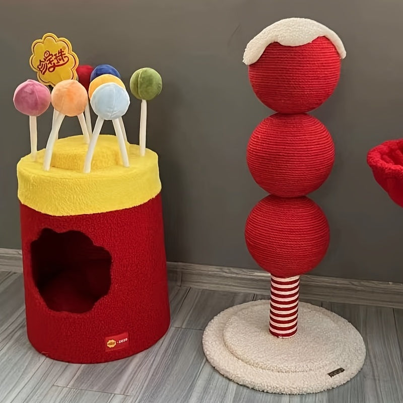 Tomatoes On Sticks Design New Year Decorations Cat Tree Cat Nest Integrated Cat Scratching Post Cat Grinding Claw Cat Scratching Board Cat Bed Tree Does Not Drop Debris Wear-resistant Toy