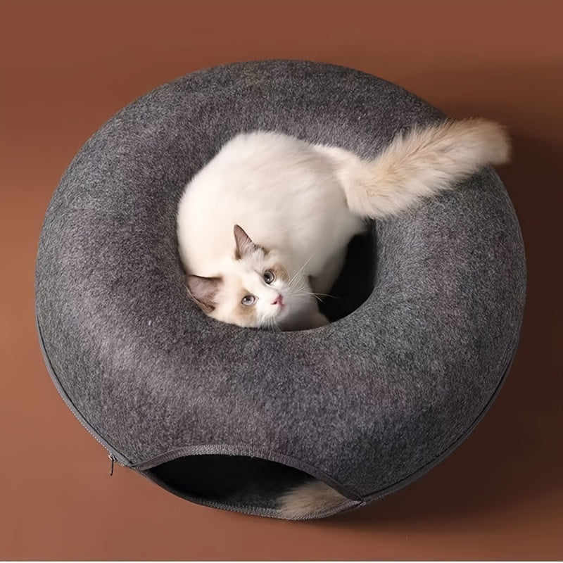 Cat Cave for Multiple Cats & Large Cats, Cat Caves for Indoor Cats, Cat Tunnel Bed, Scratch Detachable & Washable Large Donut Cat Bed