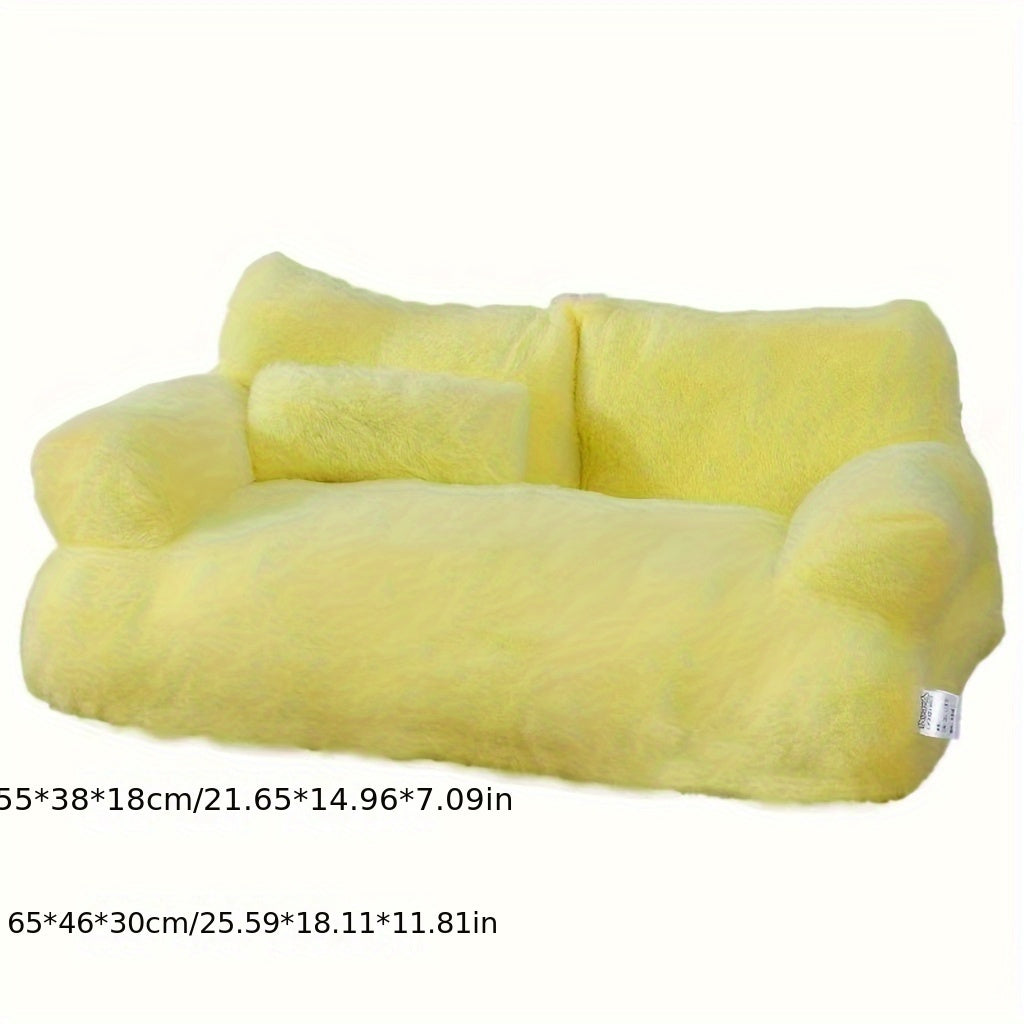 Plush Cotton Pet Sofa Bed for Cats, Washable All-Season Cozy Lounger, Cat Kitten Supplies, Available in Small (21.65"x14.96"x7.09") and Large (25.59"x18.11"x11.81"), Soft and Comfortable