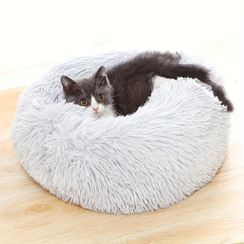 1pc Round Plush Gradient Color Calming Cat Bed, Machine Washable, Four Seasons Warm Comfortable Soft Nest, Suitable for Small and Medium Dogs and Cats, Pet Bed