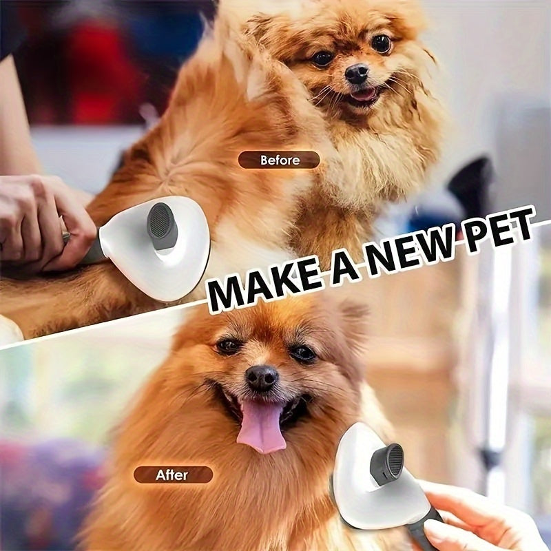 One-Click Easy Clean Pet Hair Remover Brush - Stainless Steel Grooming Rake for Dogs and Cats with No Battery Required