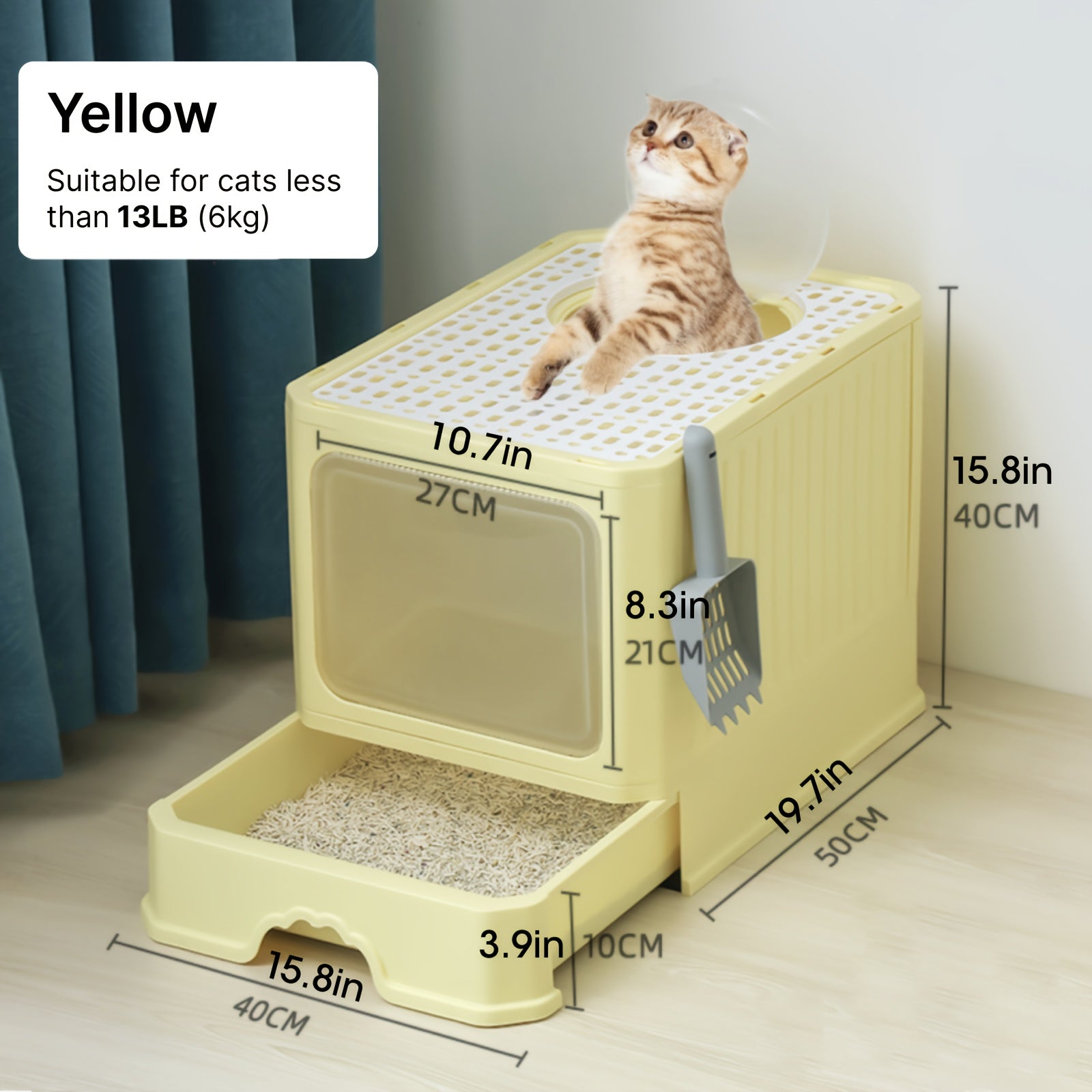 Fully Enclosed Cat Litter Box With Lid, Foldable Anti-Splashing Cat Litter Drawer With Front Flap Door And Toy Entry, Cat Toilet For Indoor Cats