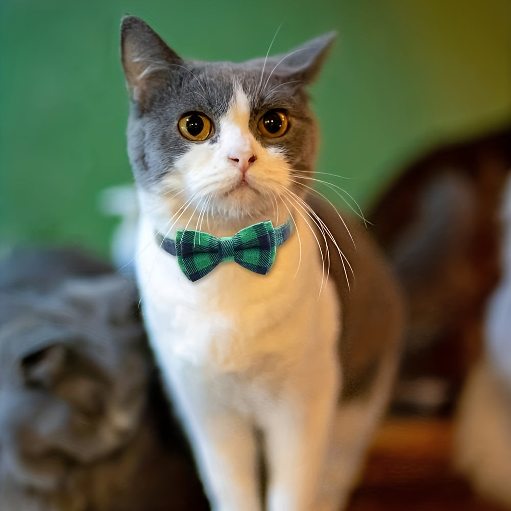 Cute Plaid Pattern Cat Collars With Bow Tie, Adjustable Comfortable Collar For Cats Pets Supplies