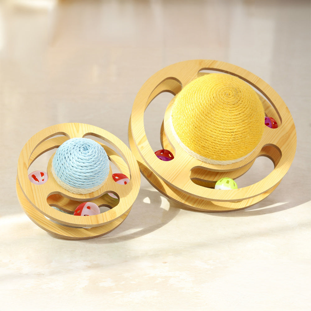 Cat Scratching Ball Toy Kitten Interactive Toy with Ball Track, Sisal Protecting Furniture Stylish Look Double Sides Use Pet Teasing Gadget Ball for Indoor Home