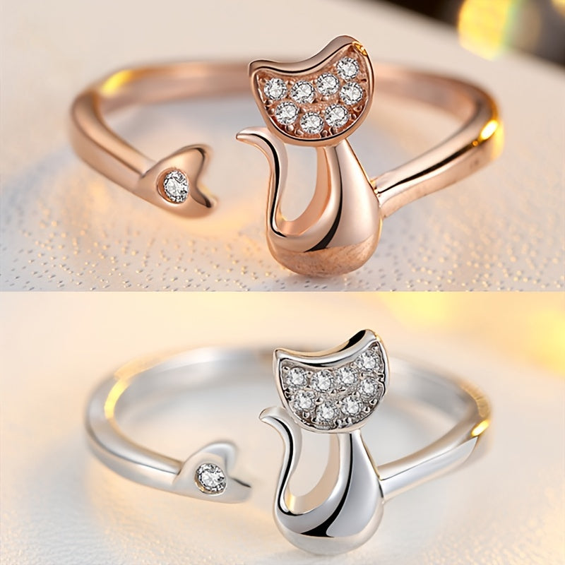 Cute Cat Kitten Open Ring Plated Jewelry For Women Girls Teen