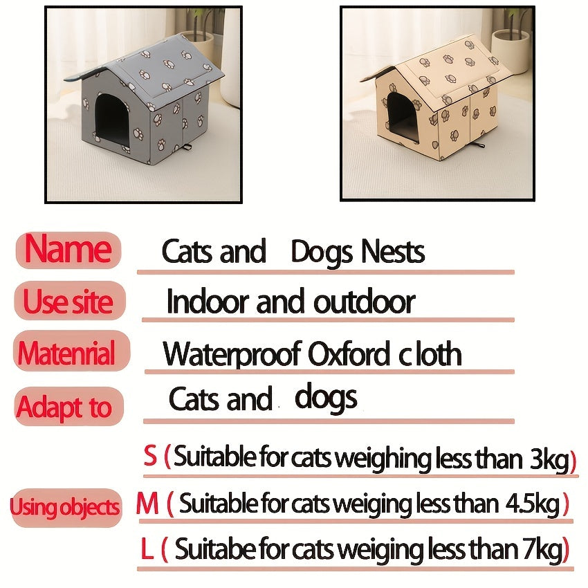 Weatherproof Outdoor Pet House - Cozy Cat Cage & Dog Kennel - Insulated Winter Shelter with Removable Mat & Double Doors - Perfect Villa Cage for Feral Cats and Small Dogs