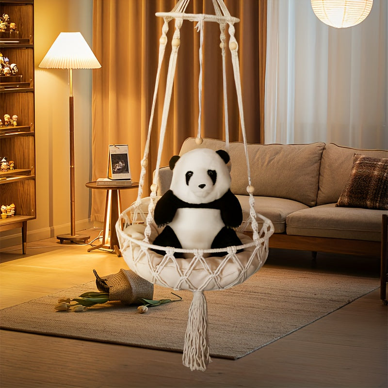 [Elegant Cat Hammock Basket] Handmade Woven Cat Hammock Basket - 1pc Soft All-Season Pet Swing with Checkered Cushion, Light Beige-Friendly Design, Easy Assembly for Indoor/Outdoor Use, Perfect Halloween Gift for Cats & Small