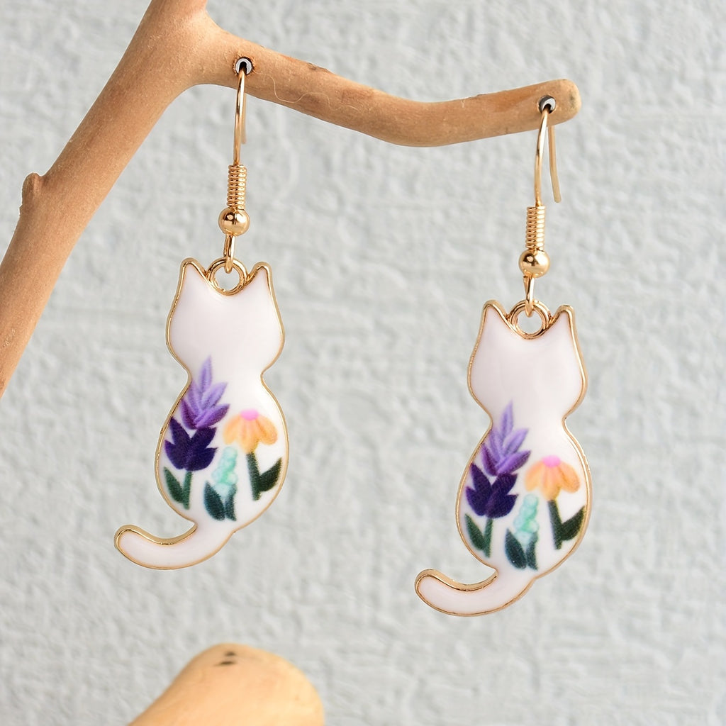 Cute Enamel Cat Design Dangle Earrings Cartoon Style Zinc Alloy Jewelry Adorable Gift For Women   Daily Casual