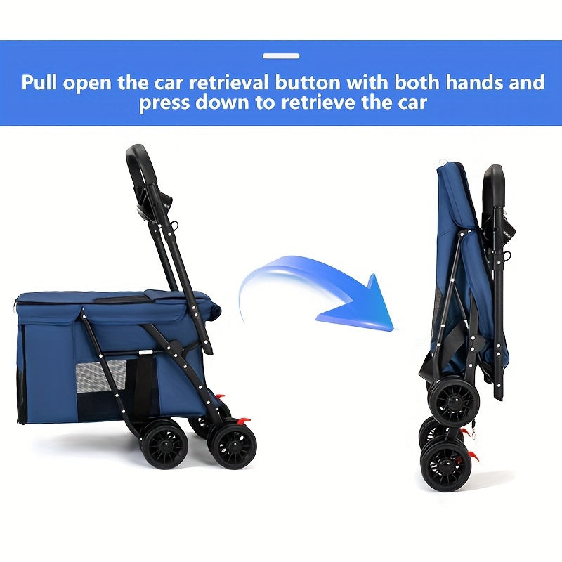 Breathable Mesh Pet Stroller with Sunroof - Durable Metal Frame, Foldable Design for Small to Large Dogs & Cats, Dog Stroller