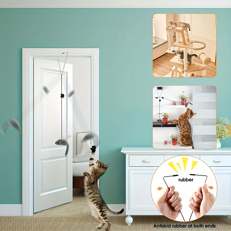 1pc Adjustable Hanging Cat Teaser Toy With Plush Material, Door Frame Clamp, Interactive Play Exercise For Kittens, Indoor Cats Entertainment Accessory, Antiskid Rubber Ends